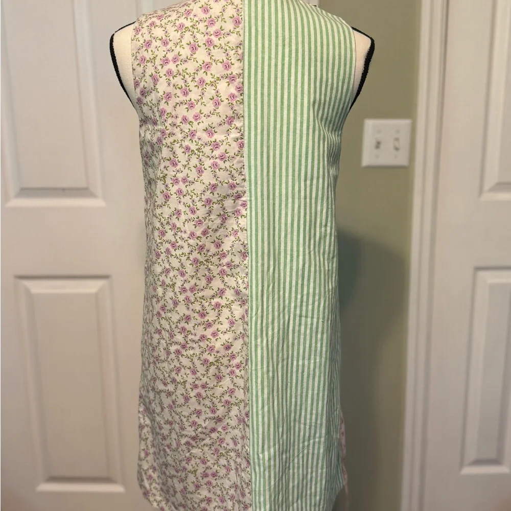 Sleeveless Mint Stripe & Floral Mini Dress with Yellow Button Trim